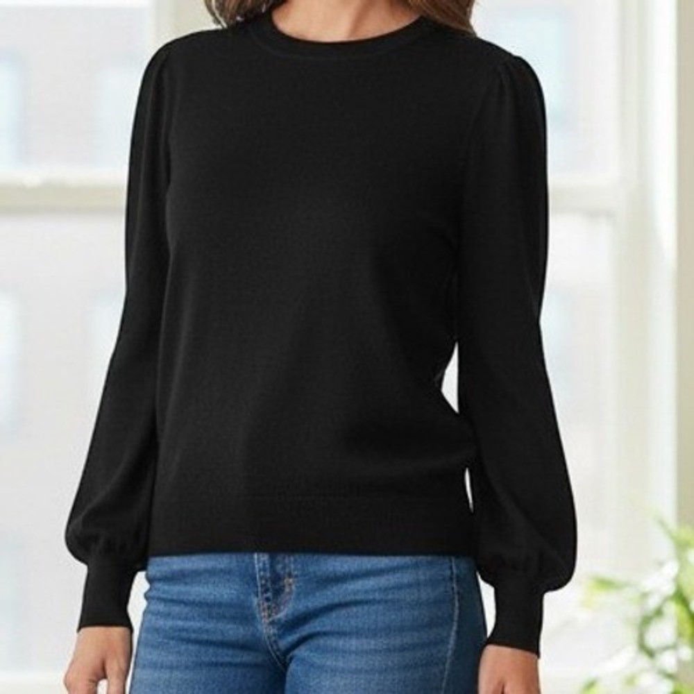 New York & Company Black Puff Shoulder Knit Sweater Minimalist XL Office